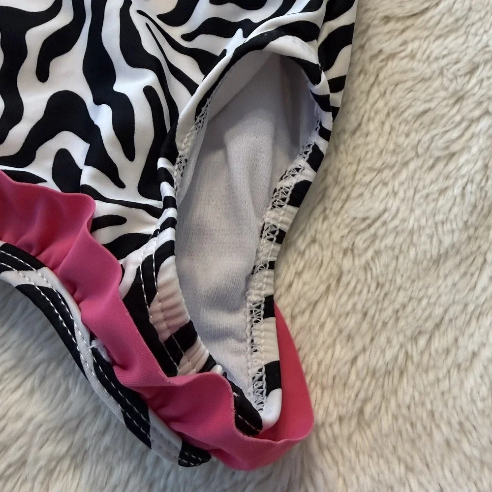 Op 1-Piece girl Toddler Swim Suit Zebra Print Ruffle